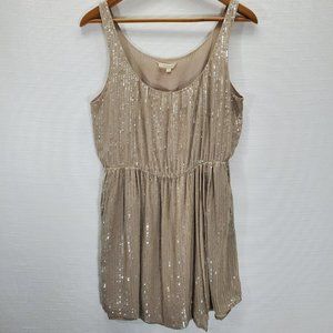 Renzo & Kai Women's Taupe/Grey Sequin Silk Mini Wrap Dress Scoop Neck, sz L
